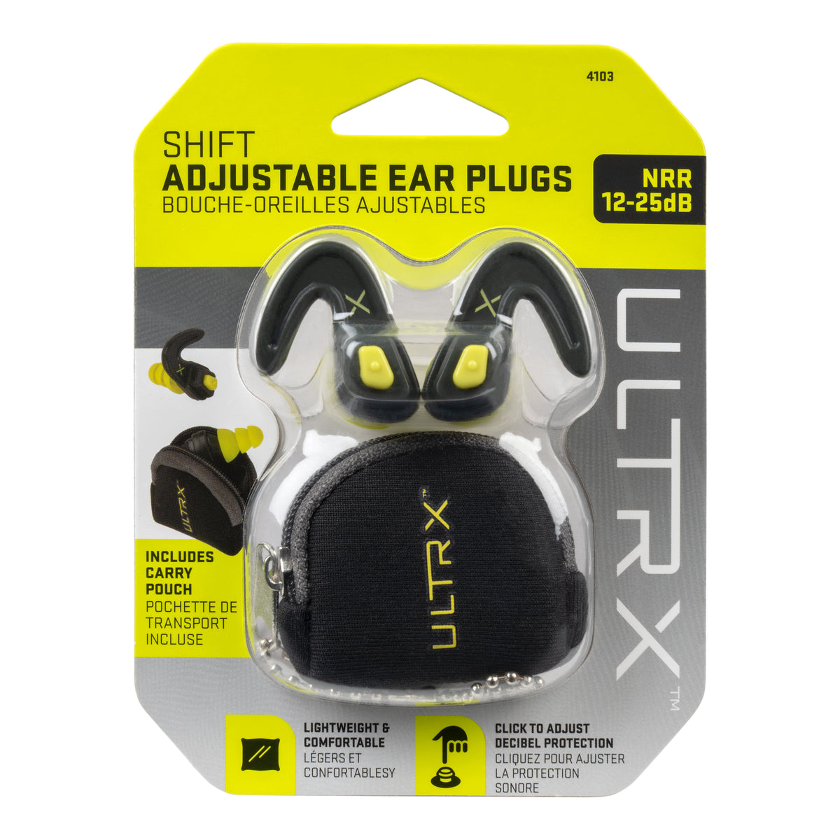 ULTRX Shift Adjustable Protection Ear Plugs, Gray/Yellow