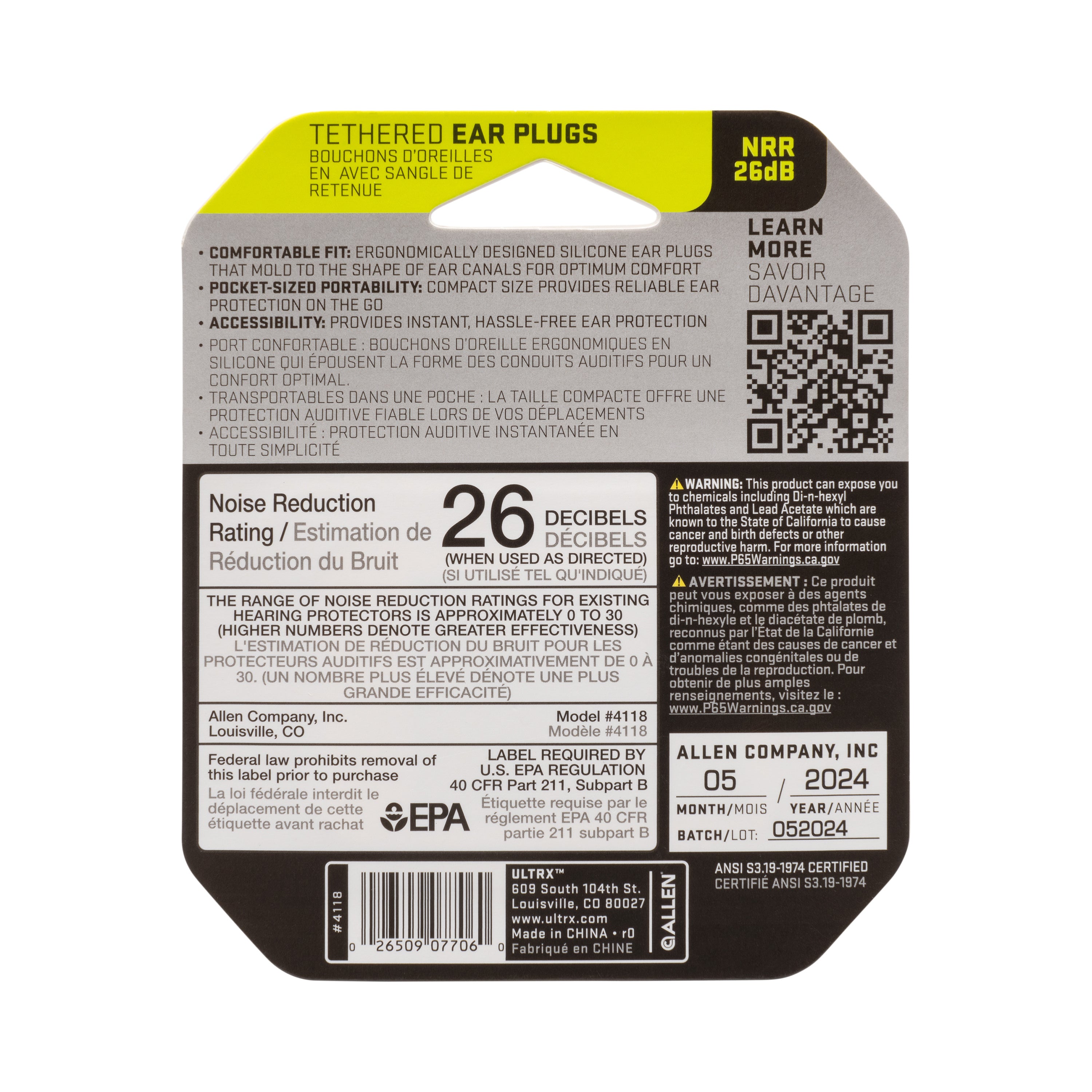 ULTRX Tethered Silicone Ear Plugs, 3-Pairs, Yellow
