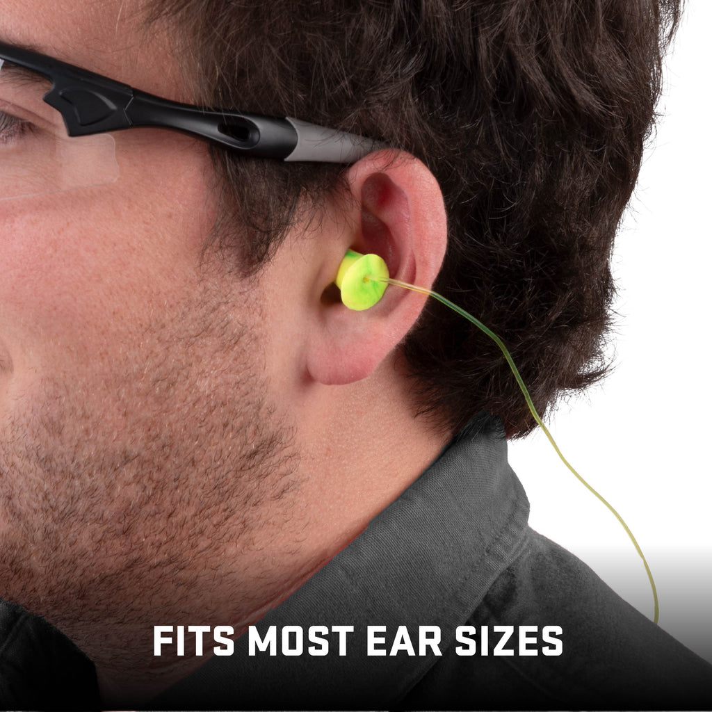 ULTRX Tethered Tapered Foam Ear Plugs, 5-Pairs, Chartreuse