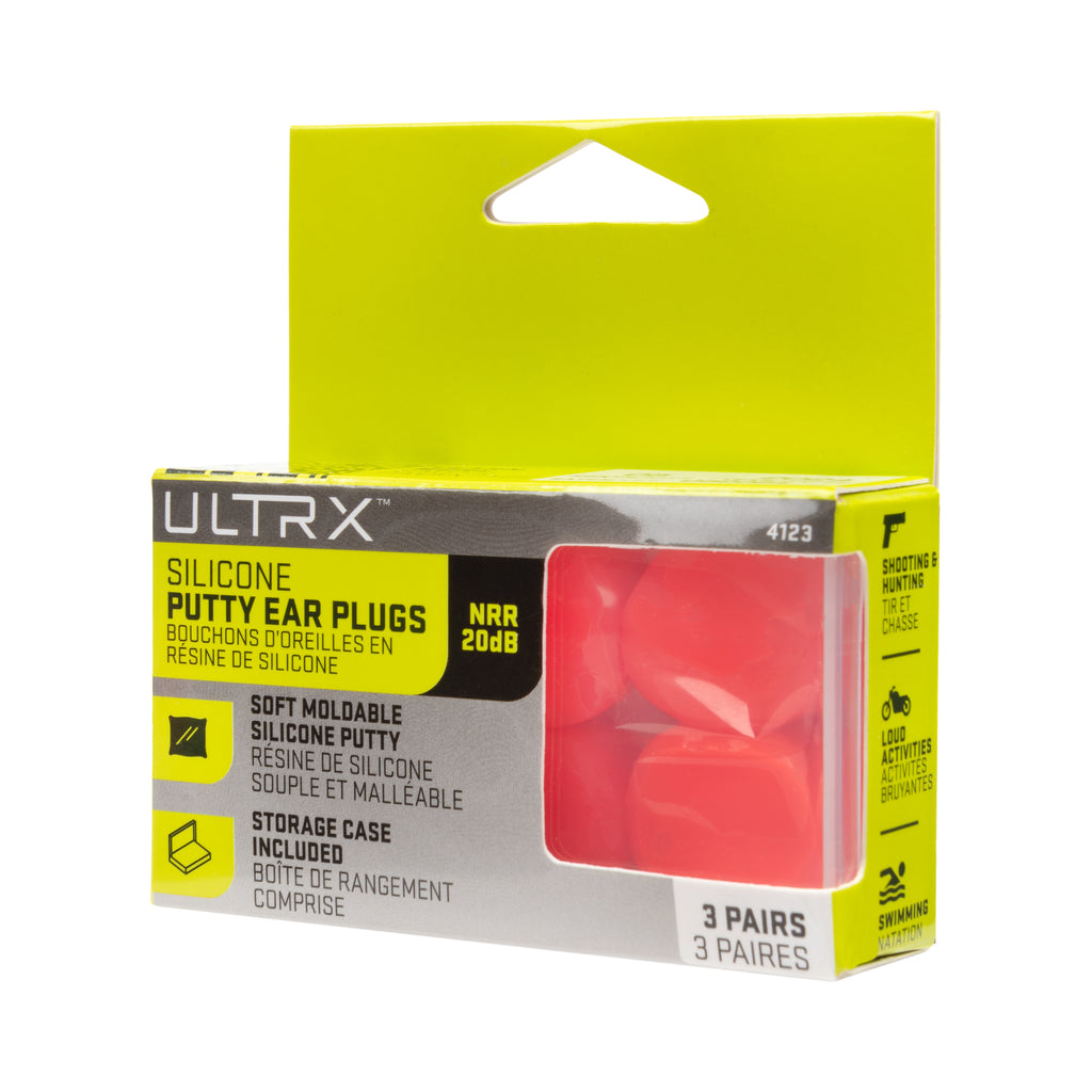 ULTRX Silicone Putty Ear Plugs, 3-Pairs, Orange