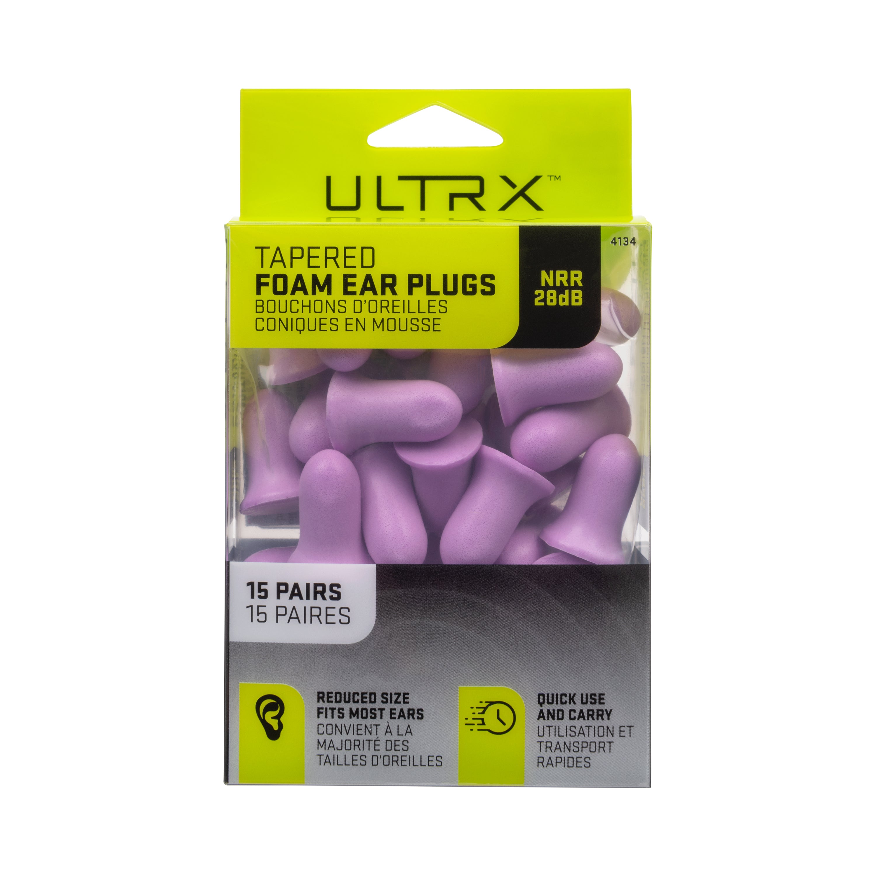 ULTRX Small Tapered Foam Ear Plugs / Box, 15-Pairs, Purple