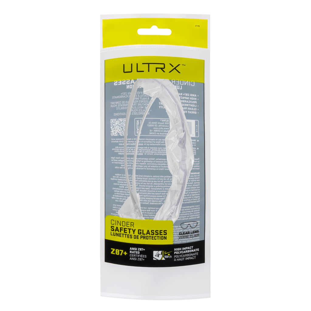 ULTRX Cinder Safety Glasses, Clear