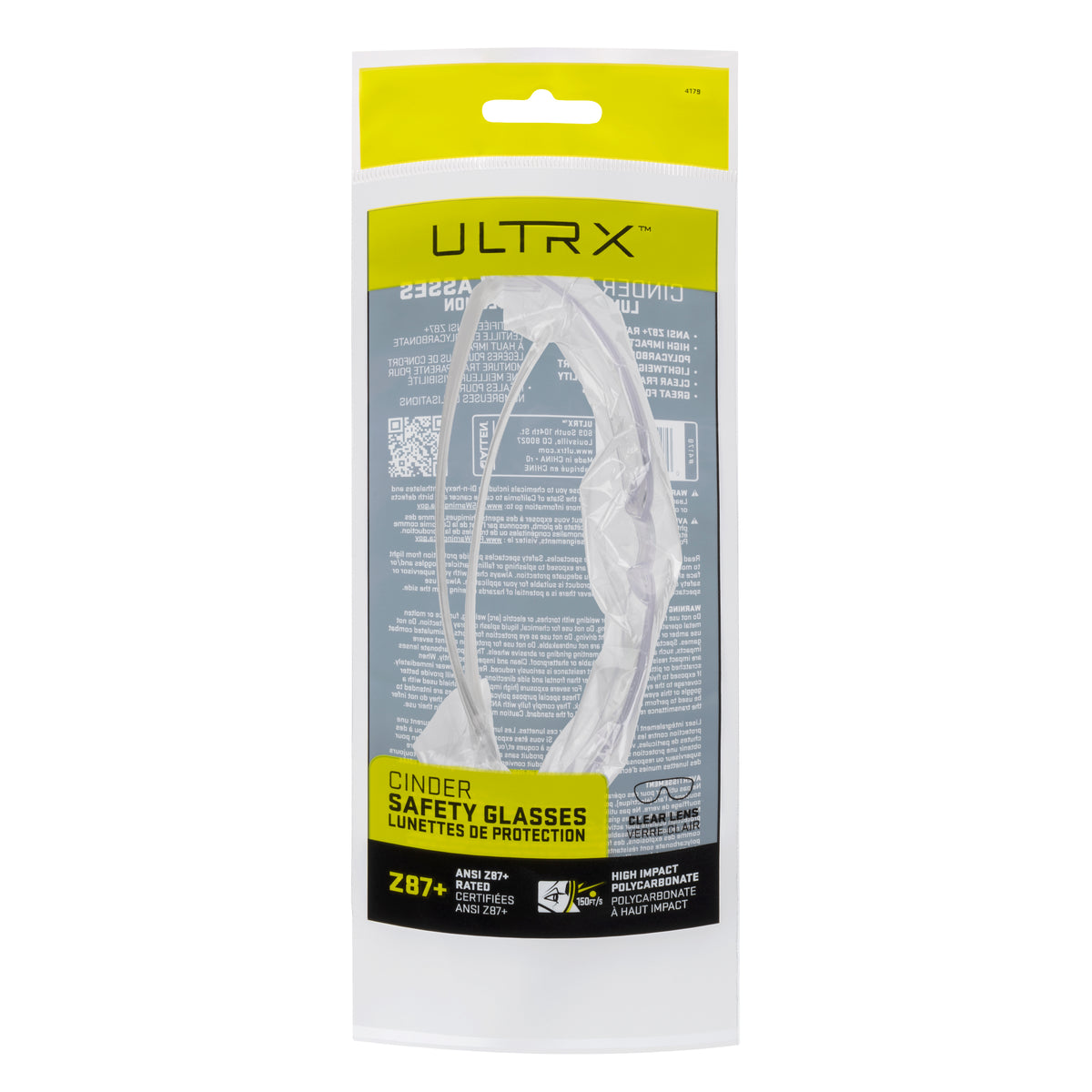 ULTRX Cinder Safety Glasses, Clear