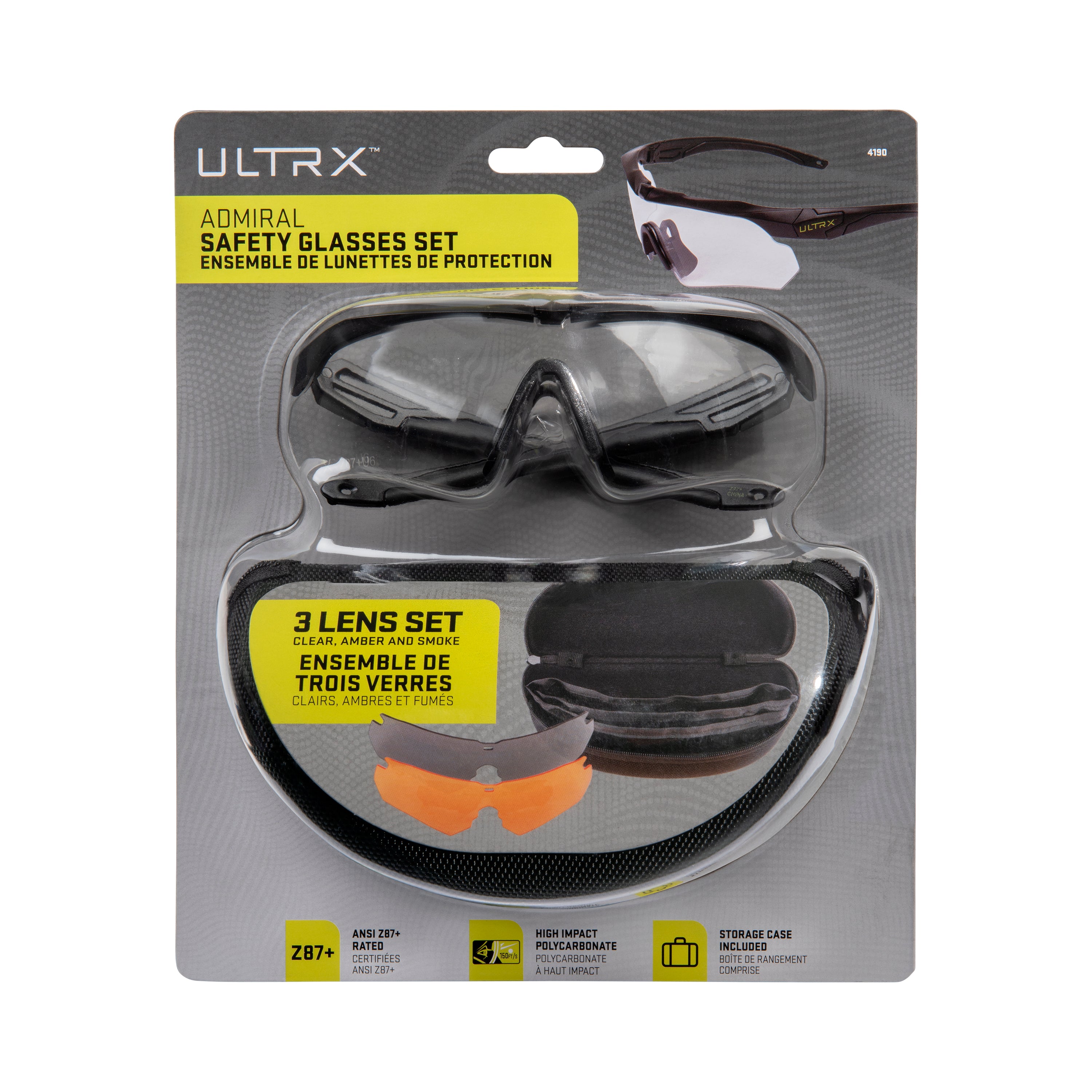ULTRX Admiral Safety Glasses Set, 3-Lenses, Assorted